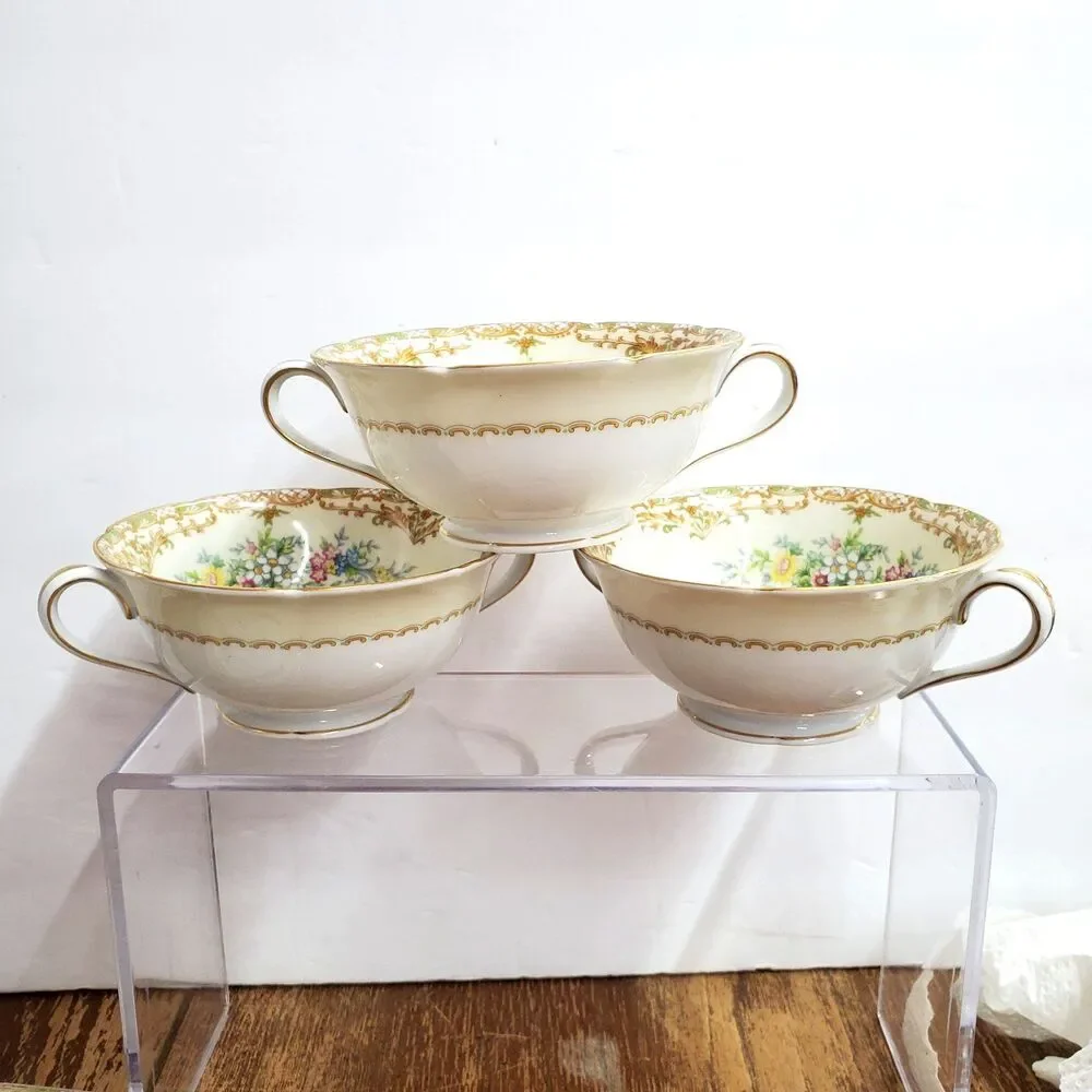 Vintage Noritake Veona Cream Soup Bowls Set of 3 Double Handle Porcelain Japan